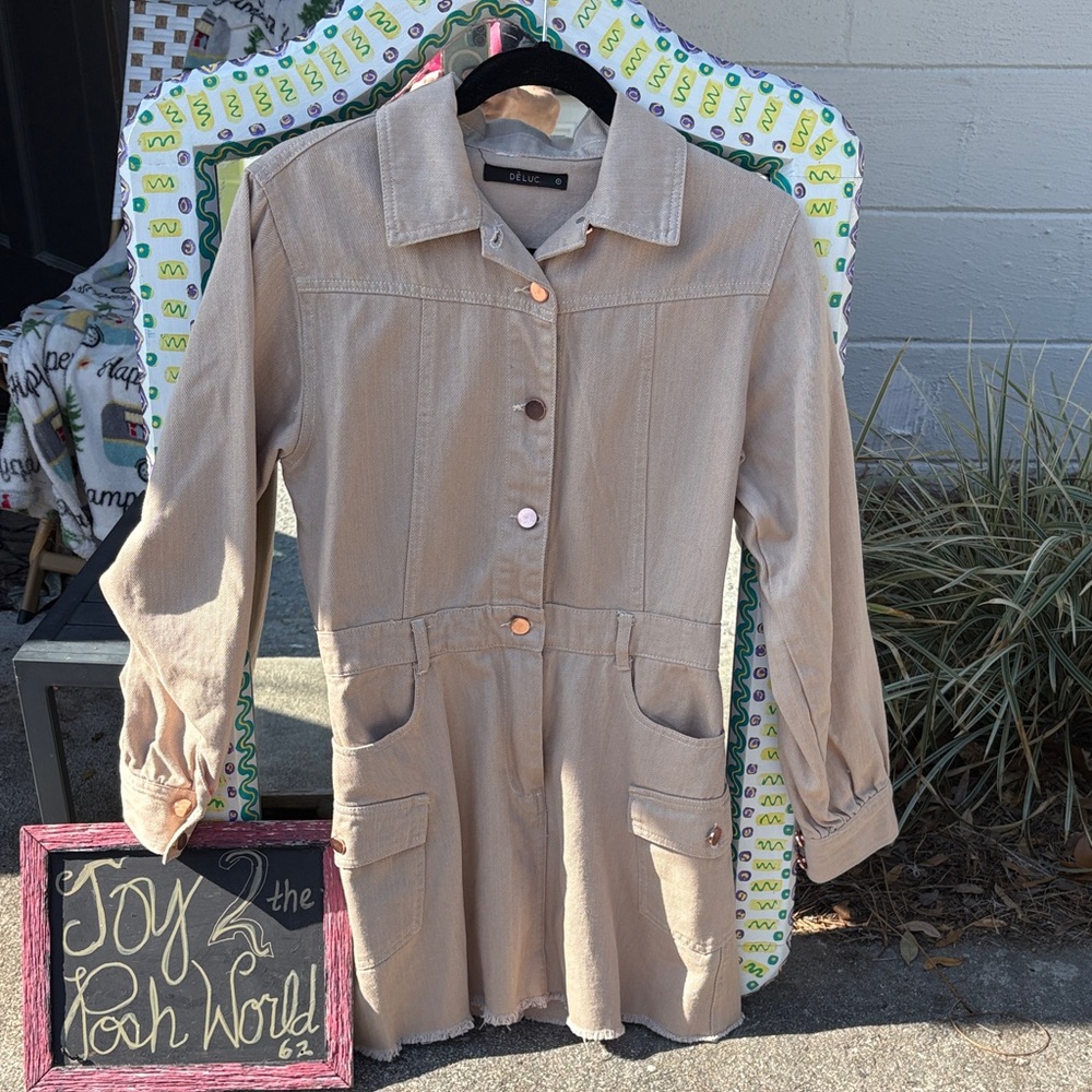Deluc Beige Denim khaki shirt dress